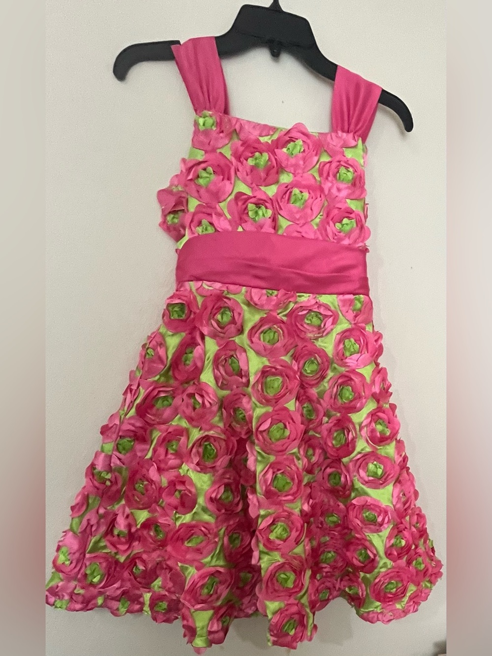 Rare Editions Hot Pink and Lime Floral Rosette Dress
